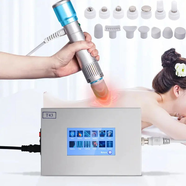 Bärbar Sjukgymnastik Shock Waves Utrustning Massageapparat Muskelstimulator Elektrisk Shockwave Terapi Maskin Kroppslindring ryggsmärta