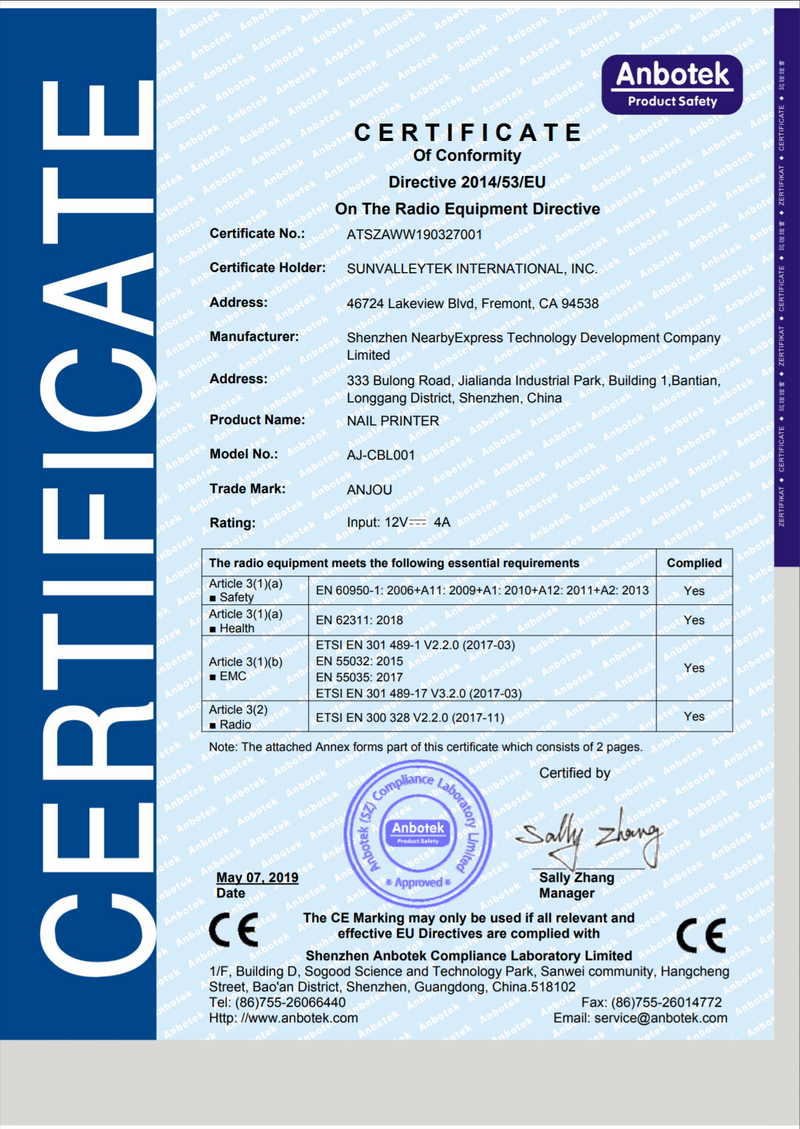 Nail Printer CE certificate