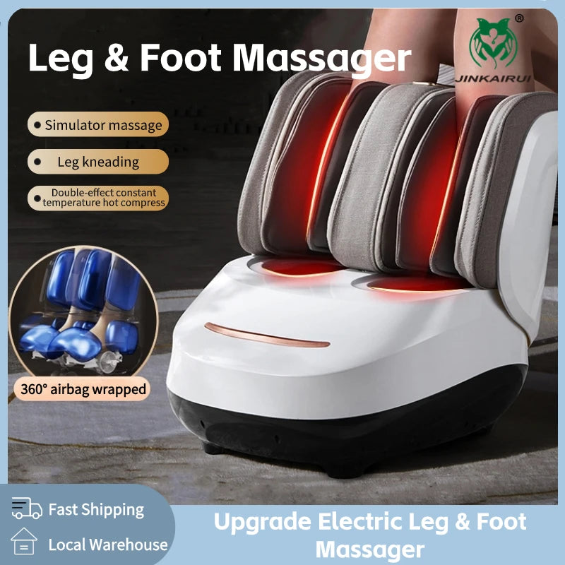 Rolo massageador elétrico para pés, shiatsu, amassar perna, panturrilha, pressão de ar, compressa quente, presente de relaxamento
