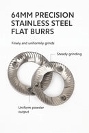 K-64S 상업용 전기 커피 그라인더, 64mm 플랫 버, 500g 호퍼, 정전기 방지 기능, 카페용 커피 밀