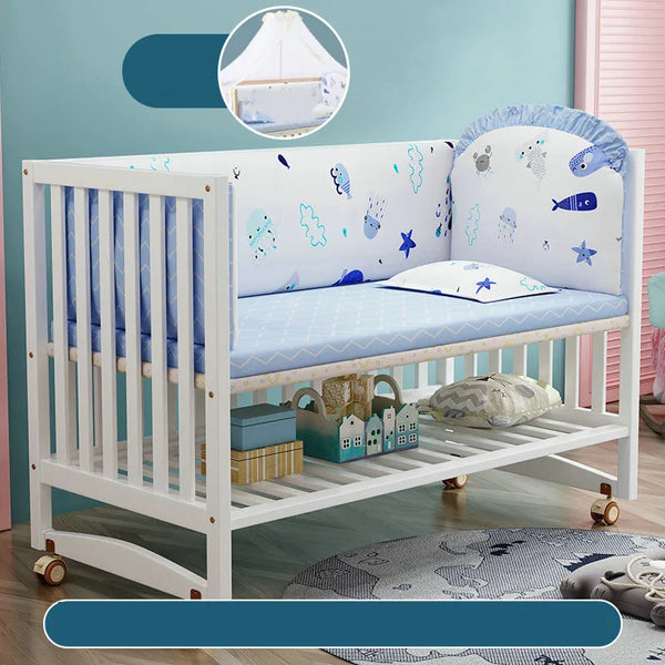 سرير أطفال متعدد الوظائف باللون الأبيض، سرير أطفال من الخشب الصلب لحديثي الولادة BB، يمكن ربط سرير كبير