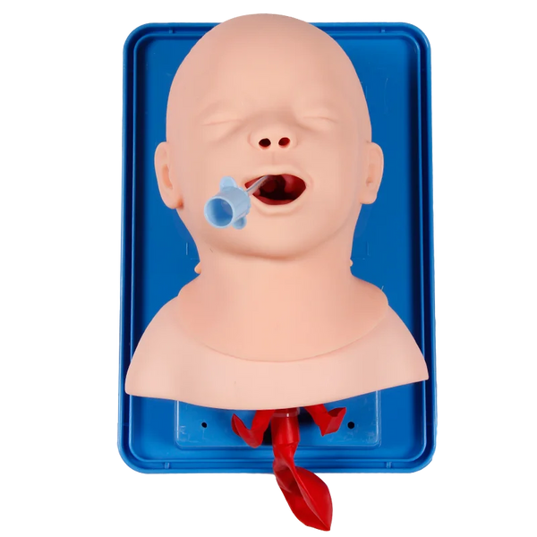 Modello analogico per intubazione tracheale neonatale con doppia espansione polmonare e dello stomaco. Simulatore per intubazione tracheale infantile.