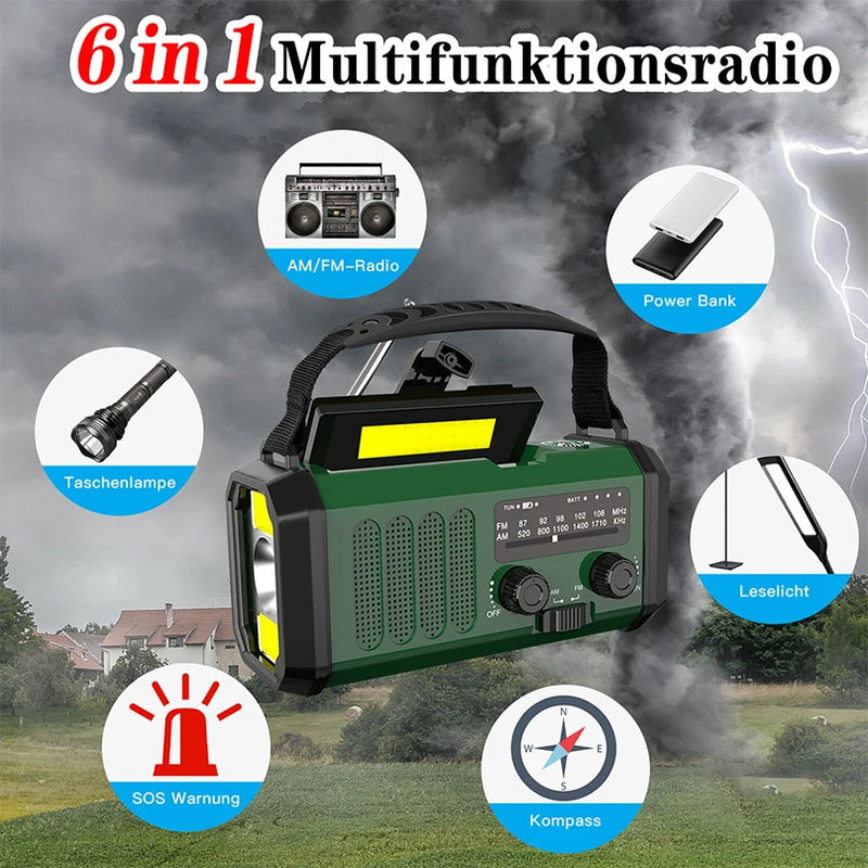 Solare 10000mah Radio portatile Am/Fm Torcia a LED Caricatore per telefono cellulare a manovella Radio di emergenza per luce notturna per interni ed esterni