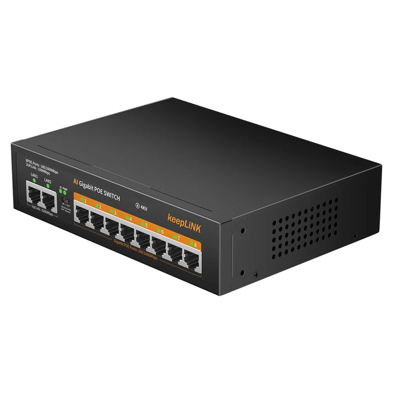 KeepLink POE Swiċċ 1000 Mbps 8 Portijiet Netwerk Standard POE Ethernet Swiċċ 52V Enerġija Mibnija għal CCTV IP Kamera/Wifi Router