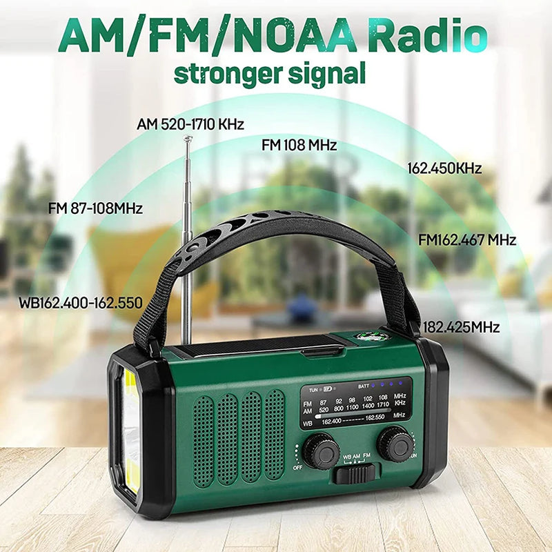 Radio portátil Solar de 10000mah, linterna Led Am/Fm, manivela de mano, cargador de teléfono móvil, Radios de emergencia para luz nocturna interior y exterior