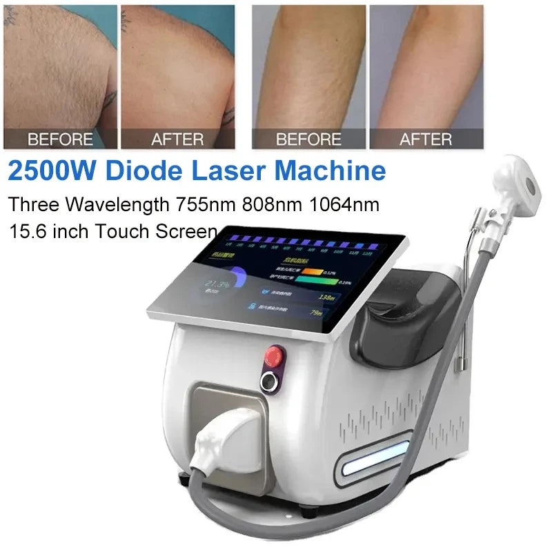 Newest 15.6 inch 2 in 1 Laser Hair Removal Diode 755 808 1064 3 Wavelength Beauty Machine 2500W Professional 1 or 2 handles