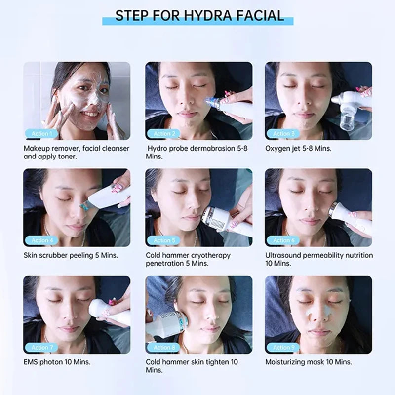Neueste 9 in 1 Aqua Peeling Dermabrasion Diomand Hautaufhellung Faltenentfernung Gesichtsreinigung Hydra Sauerstoffstrahlmaschine