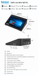 HIGOLE F6APL Mini PC Computadora Tablet Pad 1280 × 800IPS Pantalla táctil Windows 10 10.1 "Bolsillo PC todo en uno Computadora industrial 4K