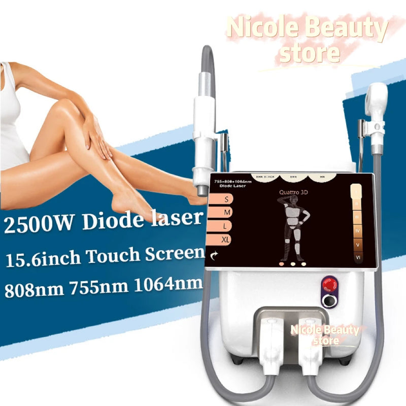 Newest 15.6 inch 2 in 1 Laser Hair Removal Diode 755 808 1064 3 Wavelength Beauty Machine 2500W Professional 1 or 2 handles