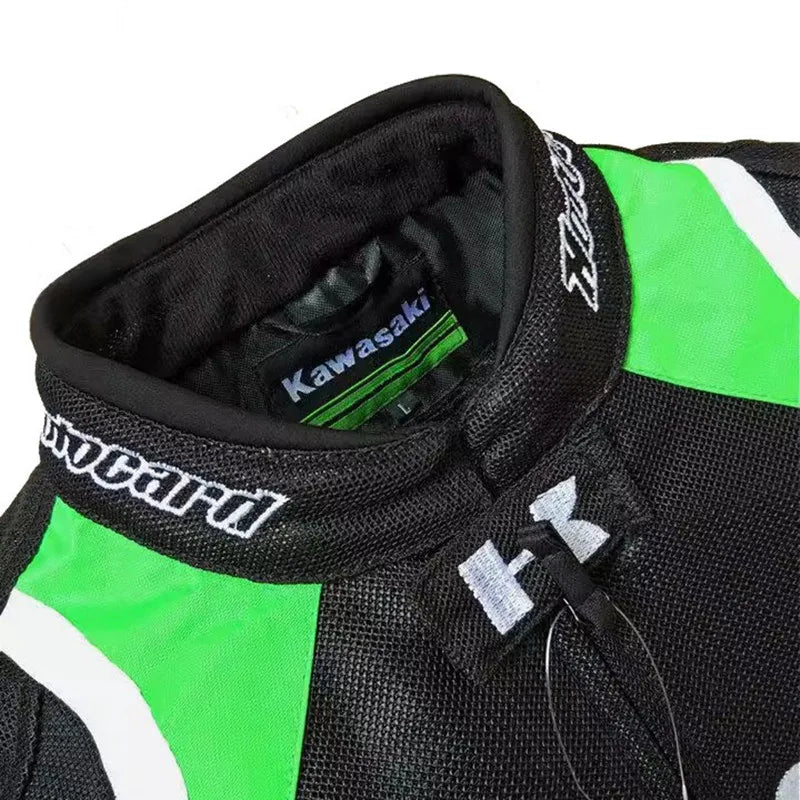 New Kawasaki Motobiker Racing Coat Mesh Breathable Motorcycle Jacket Anti-fall Racing Suit Motocross Jacket with Removable Liner