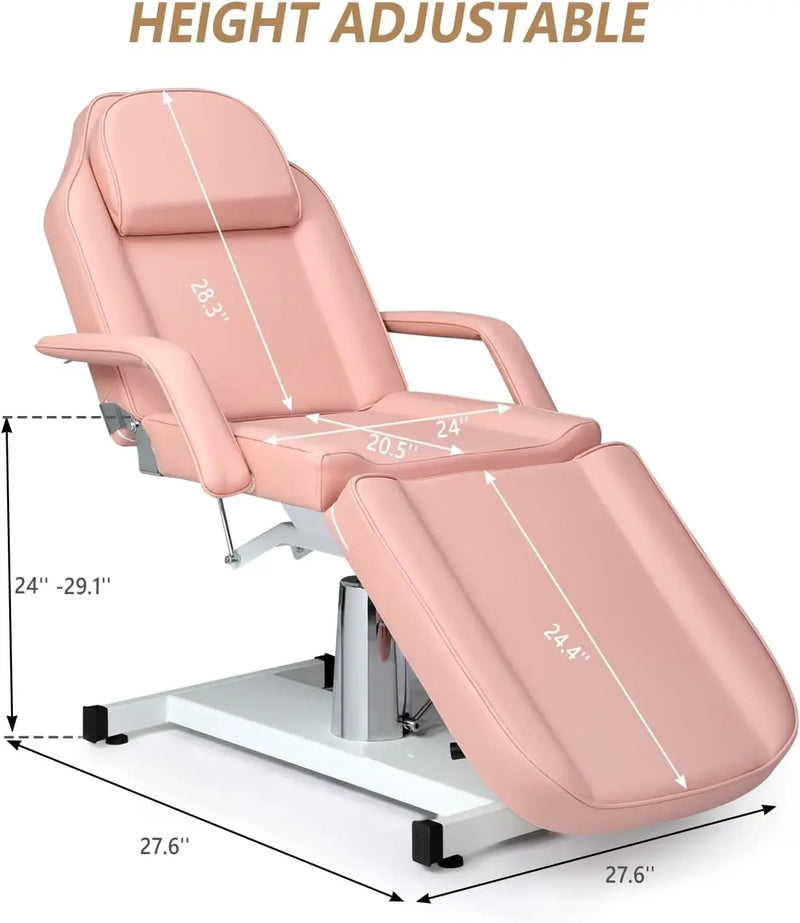 Hydraulic Facial Bed Massage Table, Multi-Purpose 3-Section Tattoo Chair Esthetician Bed, Adjustable Beauty Salon Spa E