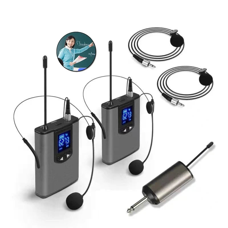 سماعة رأس لاسلكية محمولة UHF / ميكروفون Lavalier مع جهاز إرسال واستقبال Bodypack مخرج 1/4 بوصة، أداء مباشر