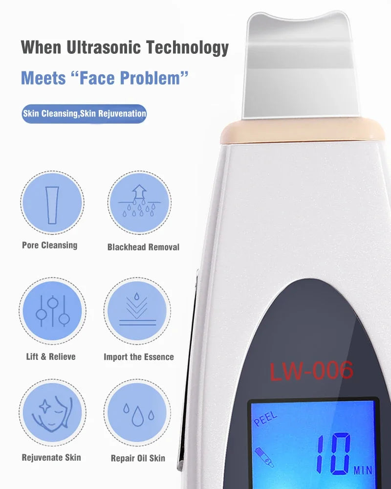 Purificador ultrassônico da pele, limpeza facial, remoção de acne, limpador de poros faciais, peeling ultrassônico, tom limpo, ferramenta de limpeza de beleza