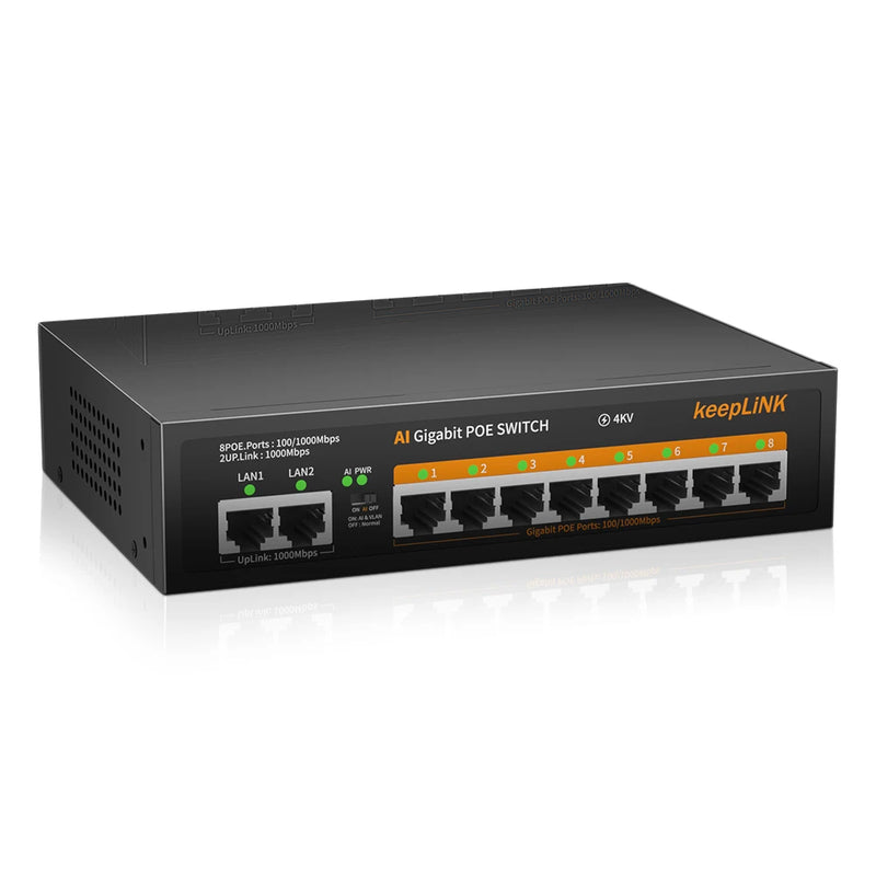 KeepLink POE Swiċċ 1000 Mbps 8 Portijiet Netwerk Standard POE Ethernet Swiċċ 52V Enerġija Mibnija għal CCTV IP Kamera/Wifi Router