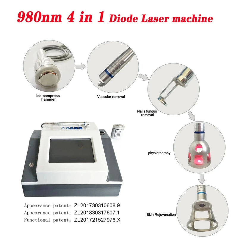 Mesin Penghilang Vaskular Laser 5 IN 1 980nm Dioda Laser-980 Fisioterapi untuk Penghilang Vaskular dan Vena Laba-laba