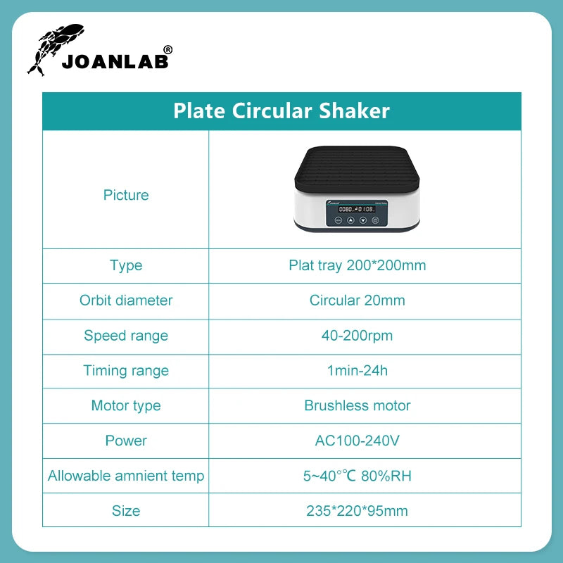 JOANLAB Orbital Shaker Digital Display Shaker Laboratory Multi-purpose Oscillator Adjustable Speed 200rpm SK-20