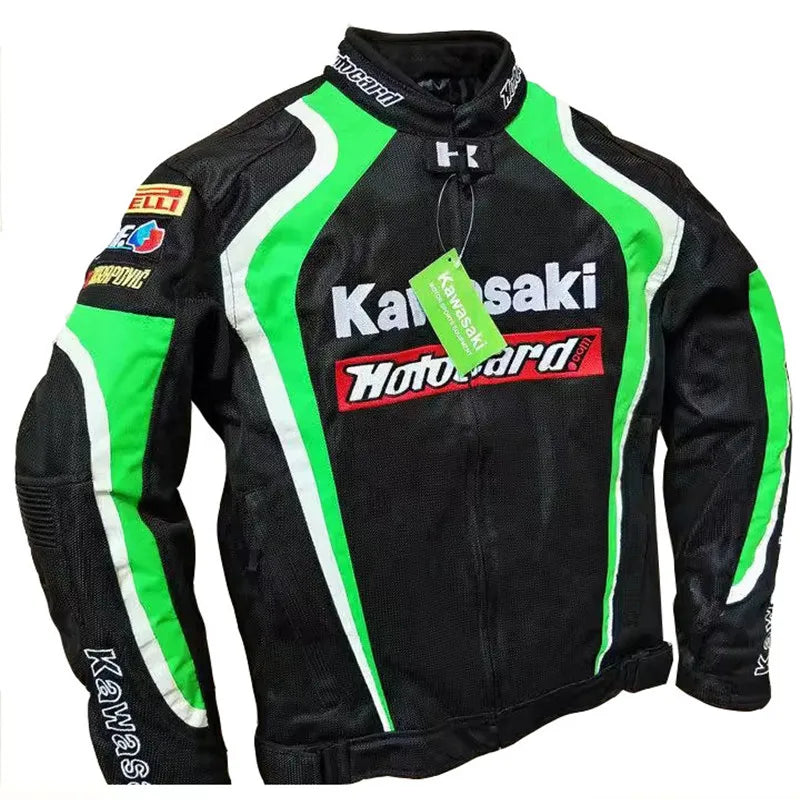 New Kawasaki Motobiker Racing Coat Mesh Breathable Motorcycle Jacket Anti-fall Racing Suit Motocross Jacket with Removable Liner