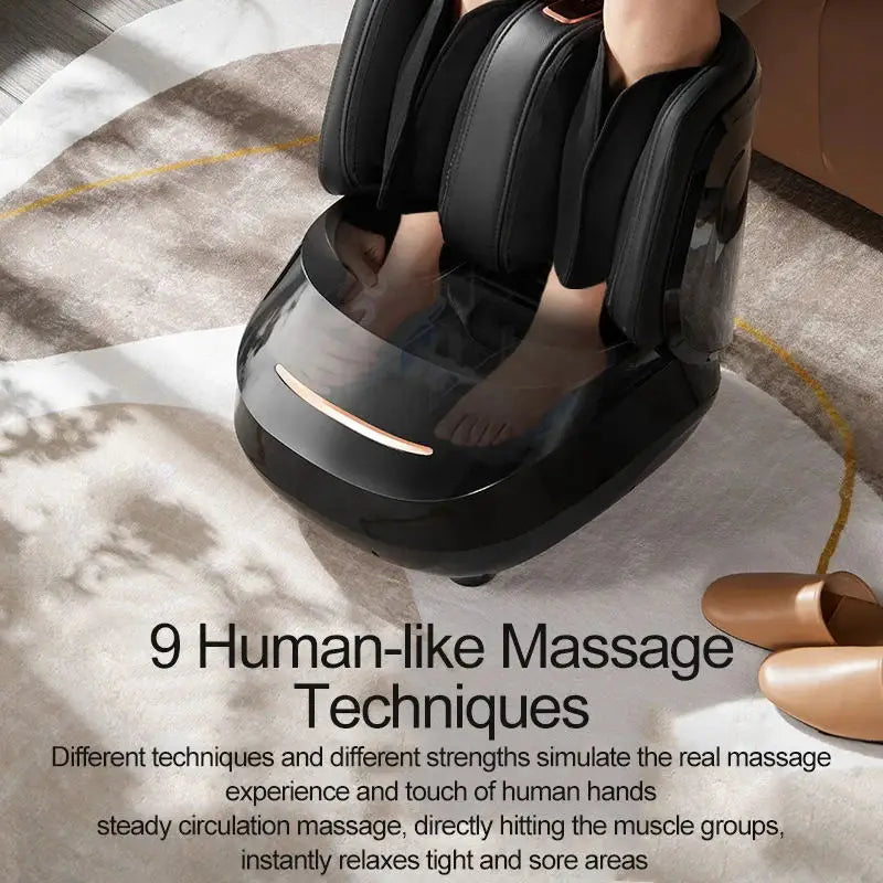 Massaggiatore elettrico per piedi con rullo, riscaldamento, impastamento, massaggio ai polpacci, pressione dell'aria, affaticamento, sollievo dal dolore, massaggio completo