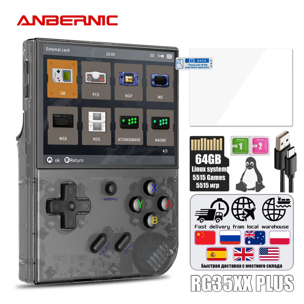 ANBERNIC RG35XX PLUS Retro Jogo Portátil PlayerBuilt-in 64G TF 5000+ Jogos Clássicos Suporte-HDMI TV Portátil Para Viagens Presente para Crianças