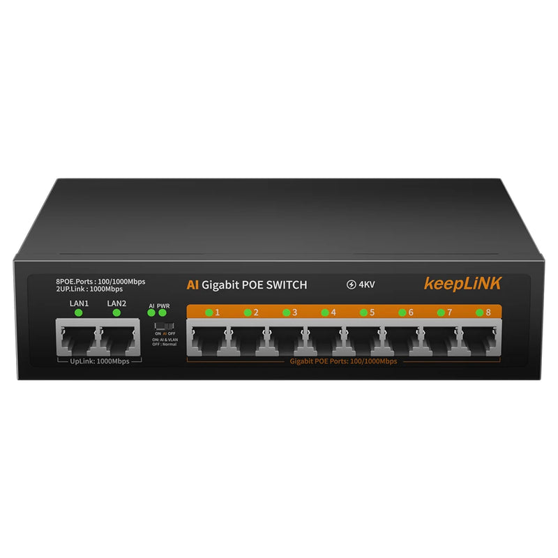 KeepLink POE Swiċċ 1000 Mbps 8 Portijiet Netwerk Standard POE Ethernet Swiċċ 52V Enerġija Mibnija għal CCTV IP Kamera/Wifi Router