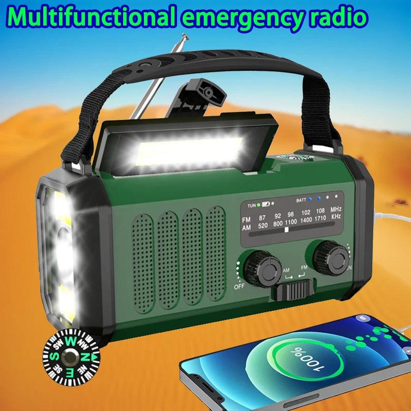 Solar 10000mah Portable Radio Am/Fm Led Flashlight Hand Crank Cell ...