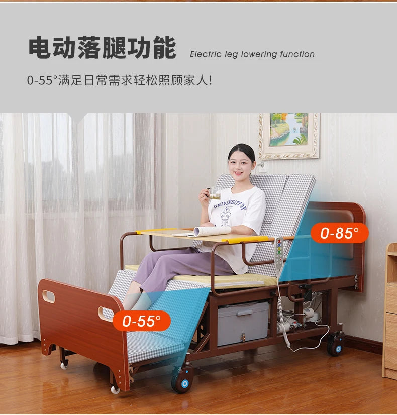 Cama elétrica multifuncional para pacientes com paralisia doméstica, cama de hospital para cuidados com a cama elétrica