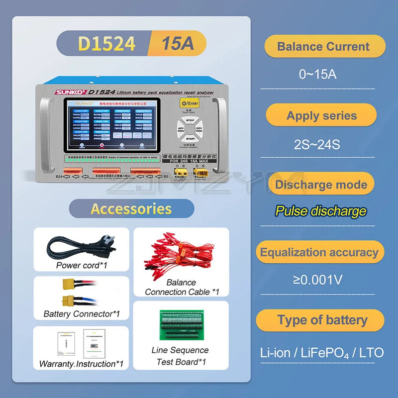SUNKKO D1524 15A Hochstrom-Lithium-Batterie-Ausgleicher, Druckdifferenz-Reparatur, Balancer, Batterie-Ausgleicher, Autowartung