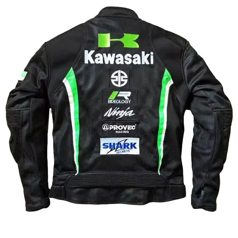 Nova kawasaki motobiker corrida casaco de malha respirável motocicleta jaqueta anti-queda terno de corrida motocross jaqueta com forro removível