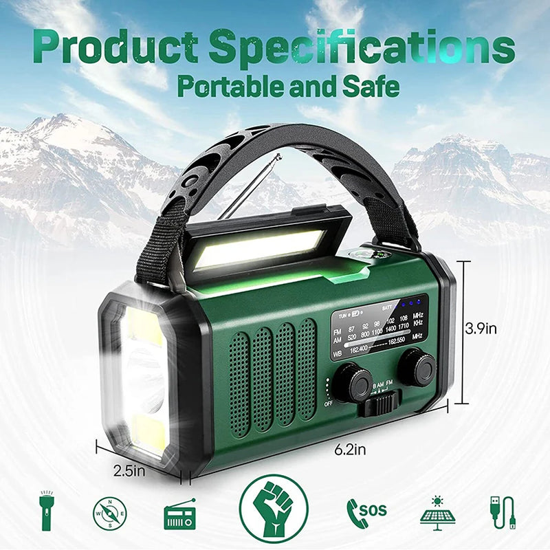 Radio portátil Solar de 10000mah, linterna Led Am/Fm, manivela de mano, cargador de teléfono móvil, Radios de emergencia para luz nocturna interior y exterior