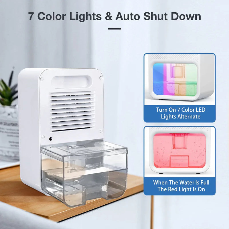 1100ML osuszacz o dużej pojemności przenośne pochłaniacze wilgoci rozrządu kolorowe światło cichy osuszacz powietrza dla domu sypialnia łazienka
