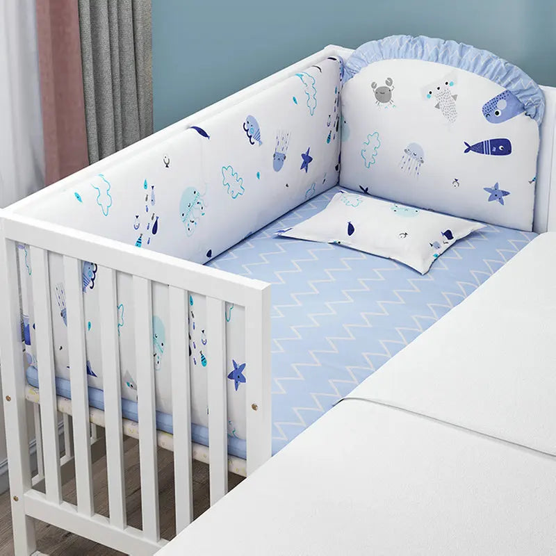 Tempat Tidur Bayi Multifungsi Warna Putih, Tempat Tidur Bayi Baru Lahir Kayu Solid, Dapat Menyambung Tempat Tidur Besar