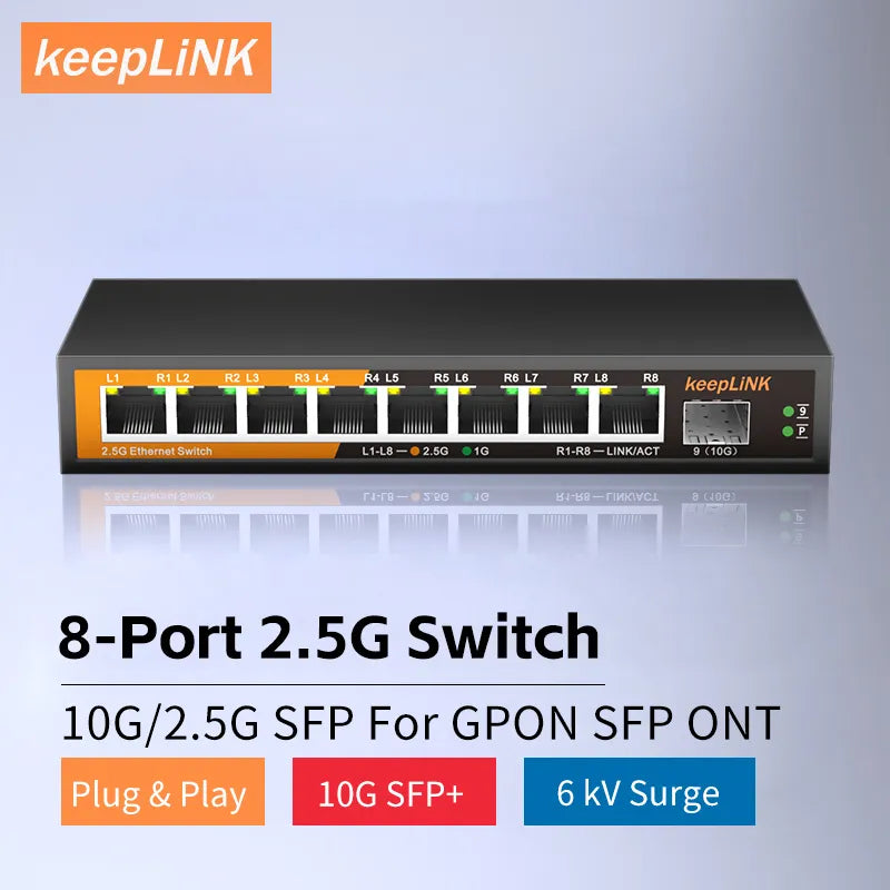 Switch 2,5G não gerenciado de rede Ethernet multigigabit de 8 portas e 2,5 Gbps