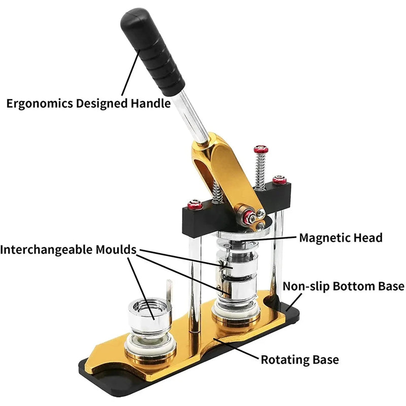Rozet Düğme Yapım Makinesi - 100 Adet Düğme Parçaları, Kendin Yap Pin Rozet Seti Düğme Pres Yapım Araçları Parçalarla + Daire Kesici + Kalıp