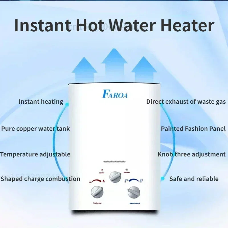 LPG Propane Gas Tankless Water Heater 6L Outdoor Camping Instant Bath With Shower Head Hot Water Heater Boiler Car Truck Tent