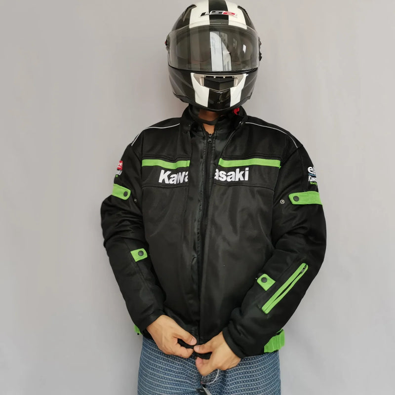 Frühling Herbst Sommer Kawasaki Offroad-Motorrad-Renntrikot Anti-Fall-Kleidung Motorradzubehör Gefütterte Jacke