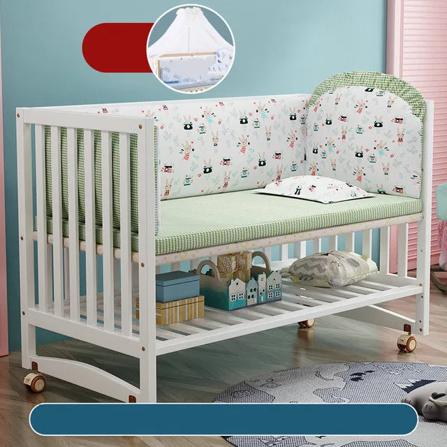 Wielofunkcyjne łóżeczko dziecięce w kolorze białym, łóżeczko dziecięce BB z litego drewna, duże łóżko z możliwością łączenia