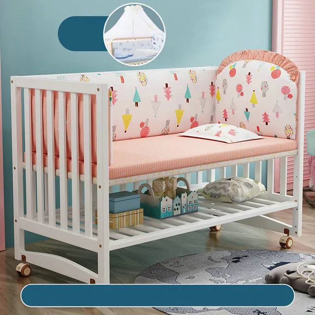 Багатофункціональне дитяче ліжечко білого кольору, люлька для новонароджених із твердої деревини, велике ліжко, яке можна з’єднати