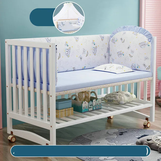 Multifunctionele babywieg in witte kleur, massief houten pasgeboren BB-wiegbedje, groot bed dat kan worden gesplitst