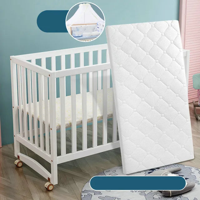 Tempat Tidur Bayi Multifungsi Warna Putih, Tempat Tidur Bayi Baru Lahir Kayu Solid, Dapat Menyambung Tempat Tidur Besar
