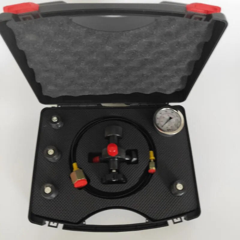 Kit de teste de medidor de pressão, 0-400bar, 6000psi, acumulador hidráulico, válvula de carregamento de nitrogênio, cinco tipos de adaptadores