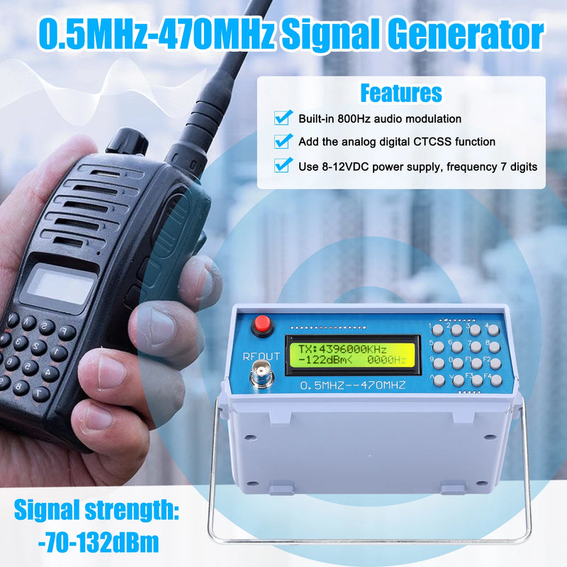 0.5 MHz-470 MHz Elektrik Güç RF Fonksiyonu Dijital Sinyal Jeneratörü Metre FM Radyo Walkie-talkie Hata Ayıklama CTCSS Singal Çıkışı