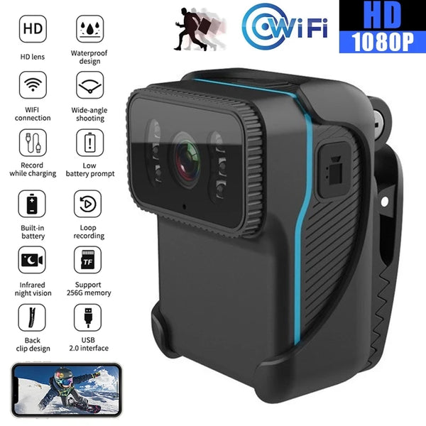 1080P HD Экшн-камера Портативная спортивная камера Wi-Fi Dv Видеокамера Поддержка циклической записи Tf-карта Камера ночного видения с задним зажимом