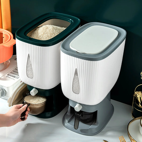 10KG 자동 플라스틱 시리얼 디스펜서 보관 상자 측정 컵 주방 음식 탱크 쌀 용기 주최자 곡물 보관 캔