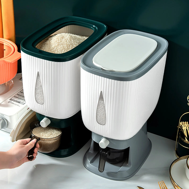 10KG Dispenser automatico di cereali in plastica Scatola di immagazzinaggio Misurino da cucina Serbatoio per alimenti Contenitore per riso Organizzatore Lattine per cereali