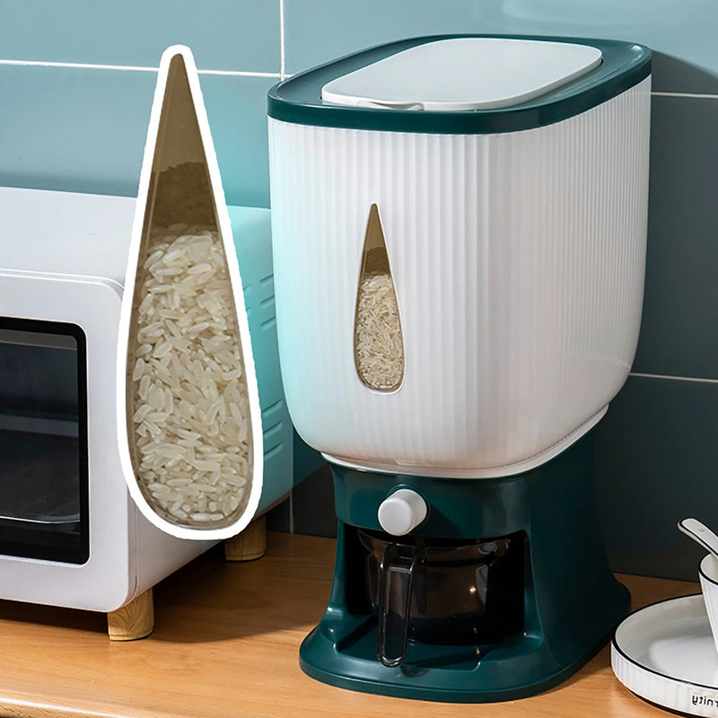 10KG Dispenser automatico di cereali in plastica Scatola di immagazzinaggio Misurino da cucina Serbatoio per alimenti Contenitore per riso Organizzatore Lattine per cereali