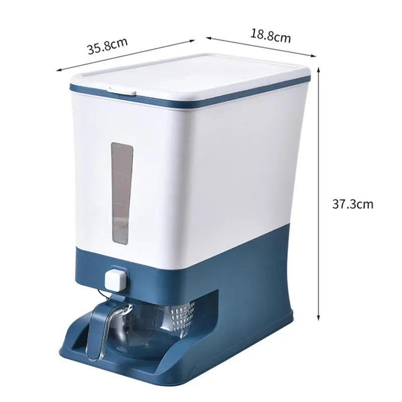 Cilindro de arroz de gran capacidad de 10KG, tambor de arroz sellado a prueba de insectos, tanque de almacenamiento de plástico espesante automático para el hogar