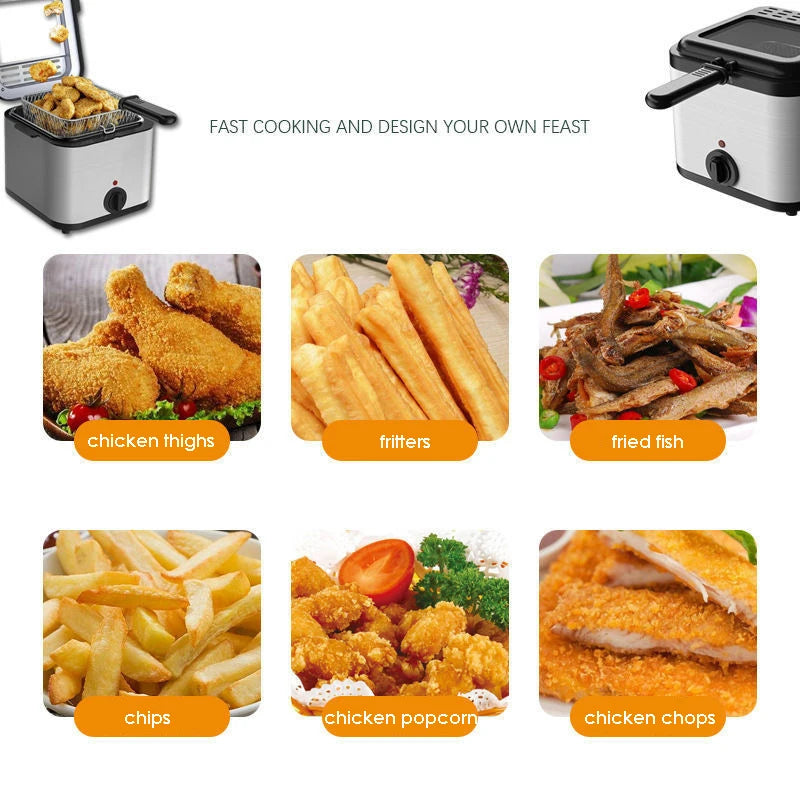 110V/220V Electric Deep Fryer 2.5L Deep Frying Pan Heating Oil Pot French Fires Fried Chicken Machine 1000W