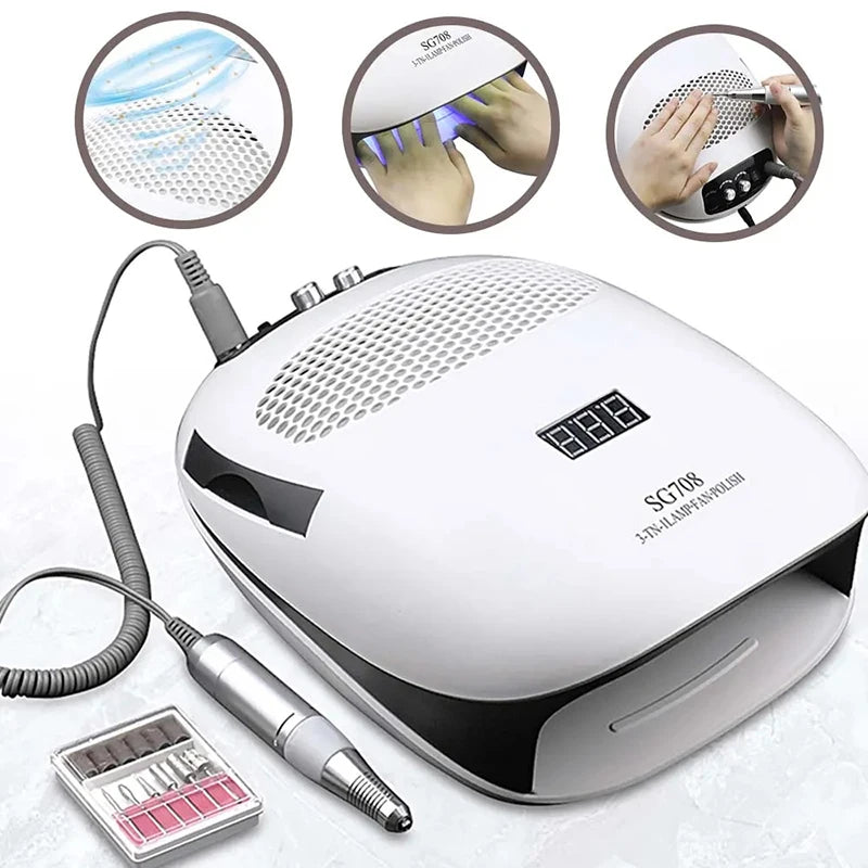 140W Professional 3-IN-1 Nail Drill Manicure Machine & Nail Lamp Dryer & Strong Suction Nail Vacuum Cleaner For Nail Salon Tool