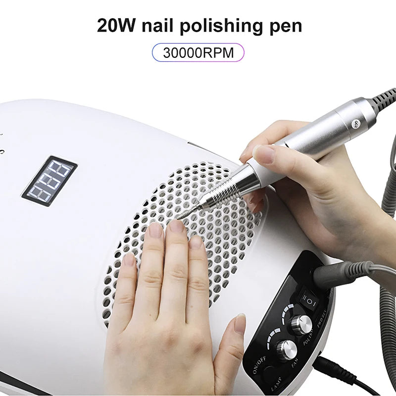 140W Professional 3-IN-1 Nail Drill Manicure Machine & Nail Lamp Dryer & Strong Suction Nail Vacuum Cleaner For Nail Salon Tool