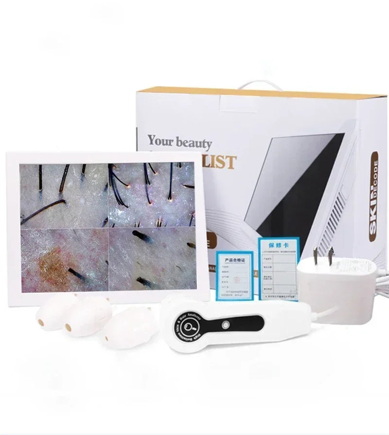 HD Digital Hudanalysator Professionell hårbottenkameradetektor hårsäcksolja Fukttestenhet 15 tums hudtestare
